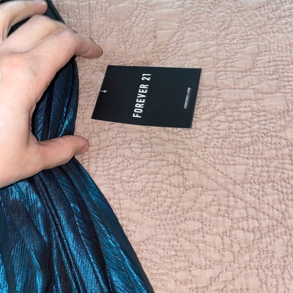 Forever 21 Metallic Blue Pleated Midi Skirt - Picture 7 of 11